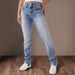 Double Button Mid Waist Straight Jeans Women's Slim Temperament Pants_voghion.com