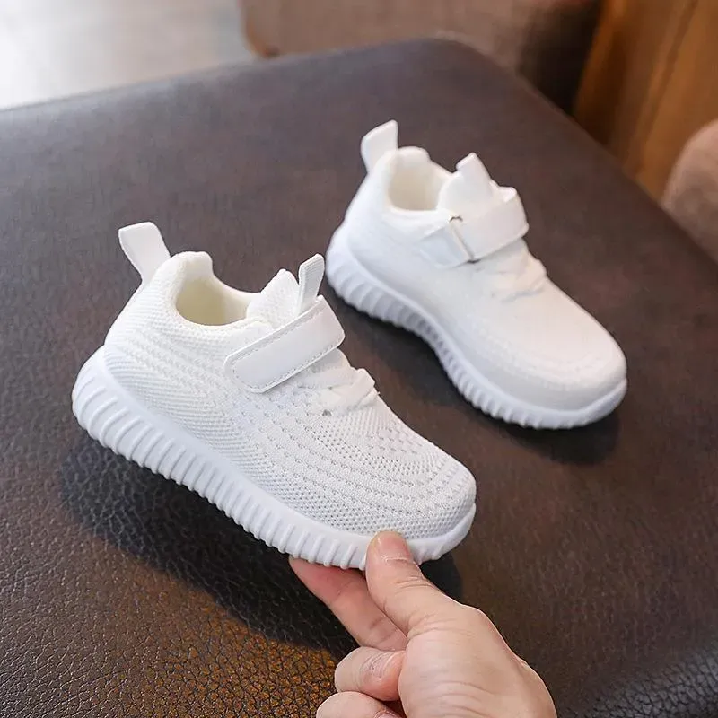 Tennisschuhe für Kleinkinder, zum Reinschlüpfen, für Mädchen und Jungen, Sportschuhe, Happysteps, Mesh mit weicher Sohle, Kindersport, Rosa, Schwarz, Weiß_voghion.com