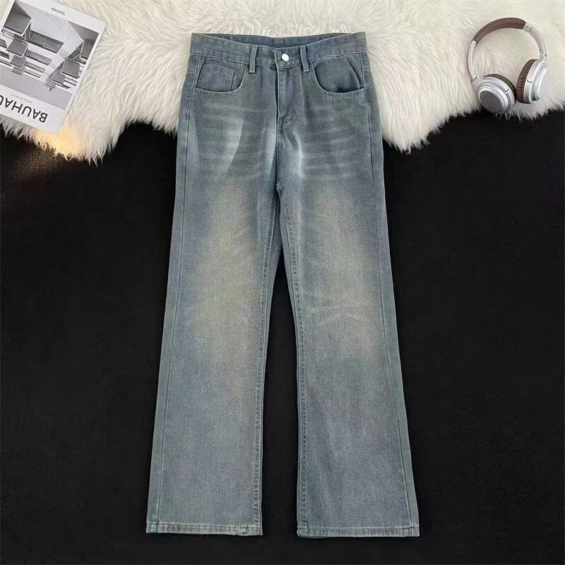 Unisex Autumn Trendy High Street Casual Versatile Straight Leg Long Pants American Cat Whisker Distressed Washed Jeans_voghion.com