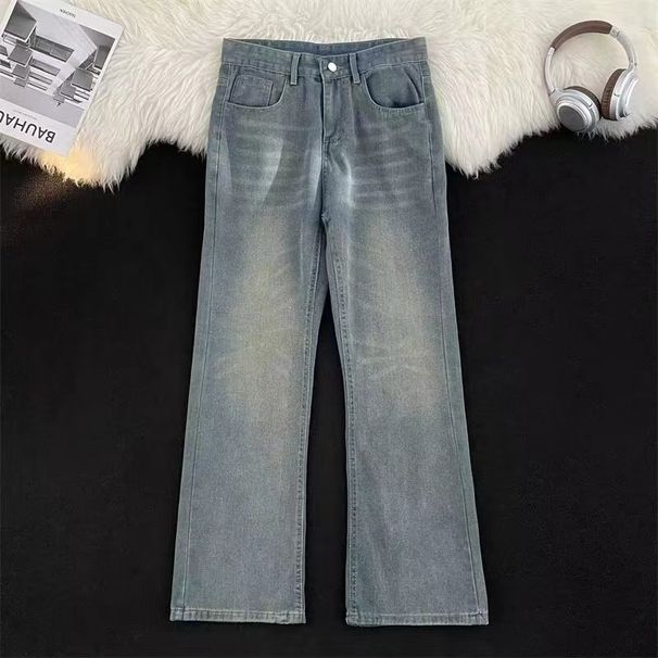 Unisex Autumn Trendy High Street Casual Versatile Straight Leg Long Pants American Cat Whisker Distressed Washed Jeans_voghion.com