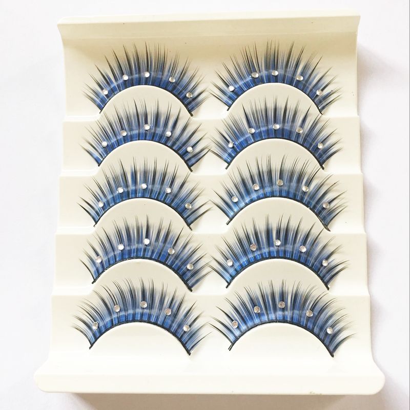5 Paar Set Bühnengebrauch Bunte falsche Wimpern mit Strasssteinen_voghion.com