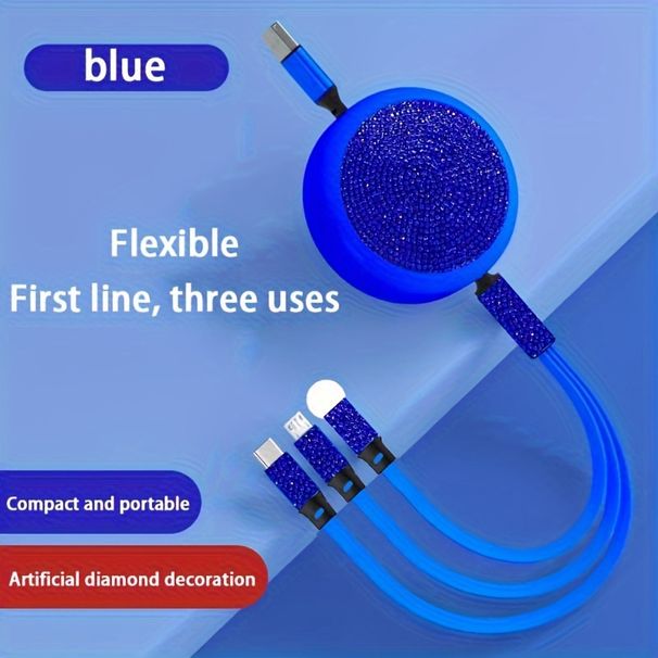 3-in-1 Autoladekabel mit Kristallverzierung, geflochtenes Nylon, USB-C/Micro USB-Kombikabel, 1,2 m, Schnellladeadapter mit zwei Anschlüssen, 5 V/3,1 A,_voghion.com