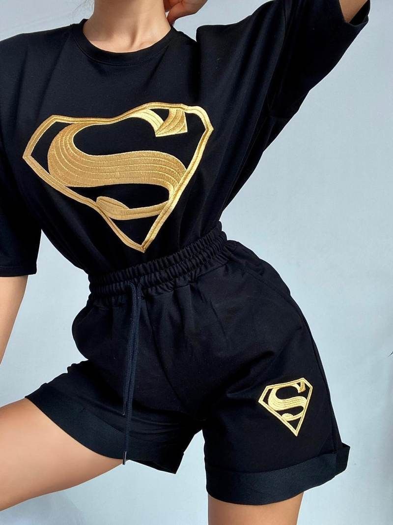 Women's summer new embroidered sports casual shorts sweatshirt suit_voghion.com