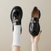 Platform Loafers Women's Retro British Style Small Leather Shoes Black Thick Heel Single Shoes Women's Soft Sole_voghion.com