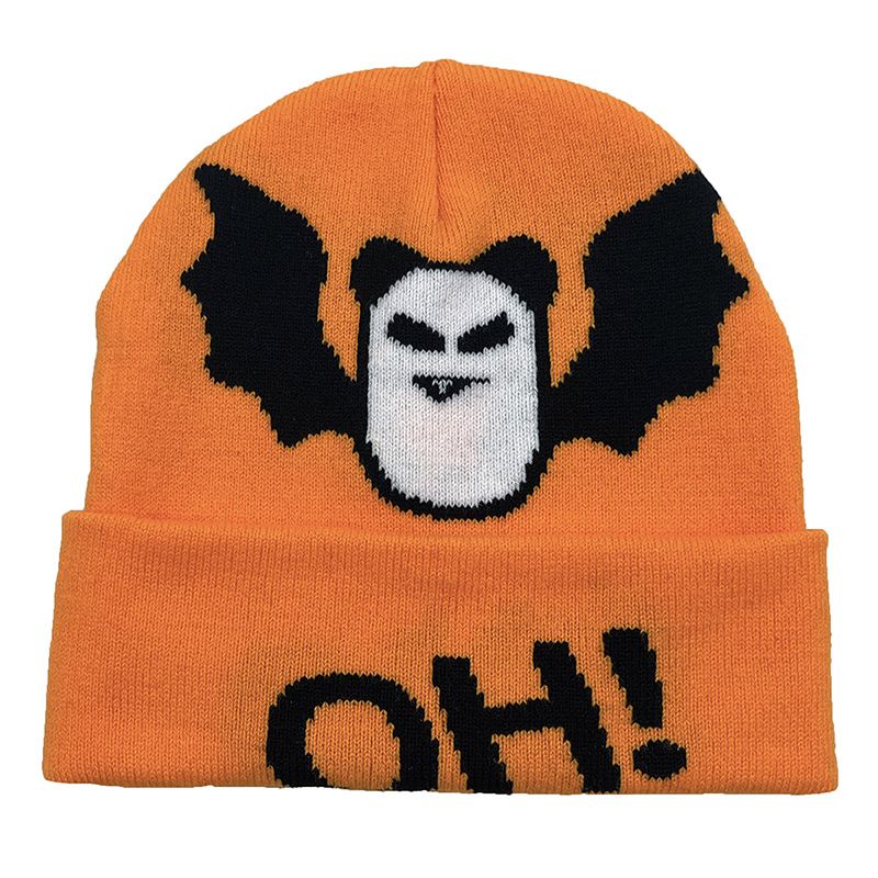 Fledermaus orange schwarz Cartoon Jacquard Wolle Strickmütze Student Outdoor Herren und Damen Herbst und Winter Thermomütze_voghion.com
