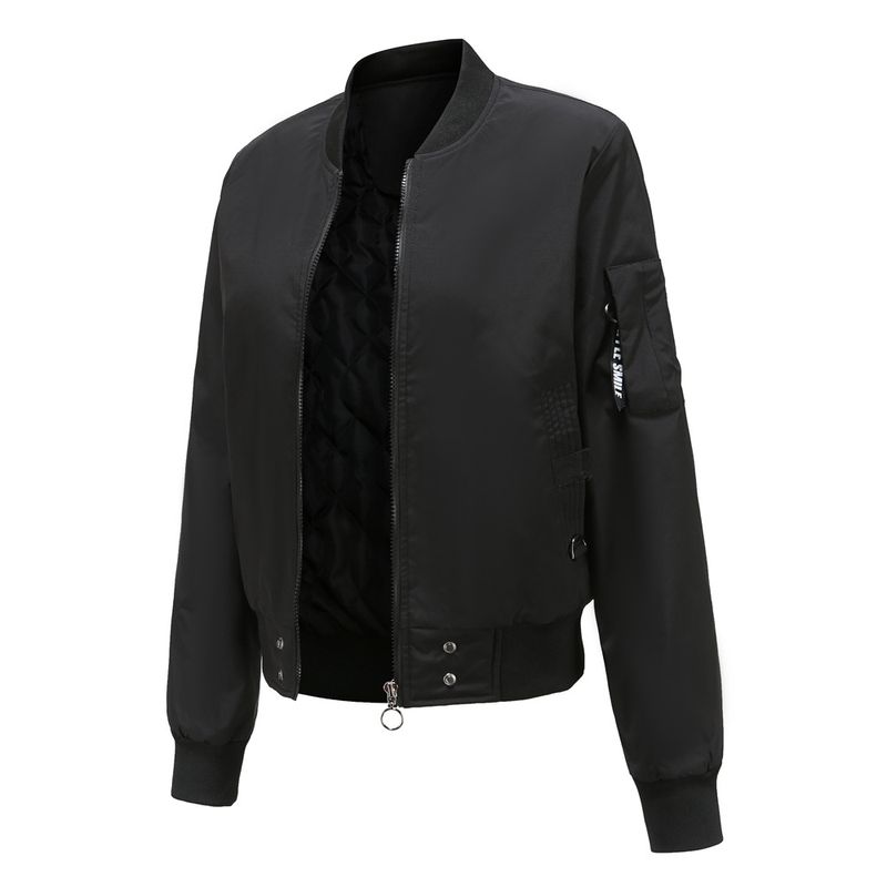 Giacca bomber classica da donna - Giacca a vento casual slim fit in poliestere con tinta unita (rosso, nero, verde oliva, blu navy)_voghion.com