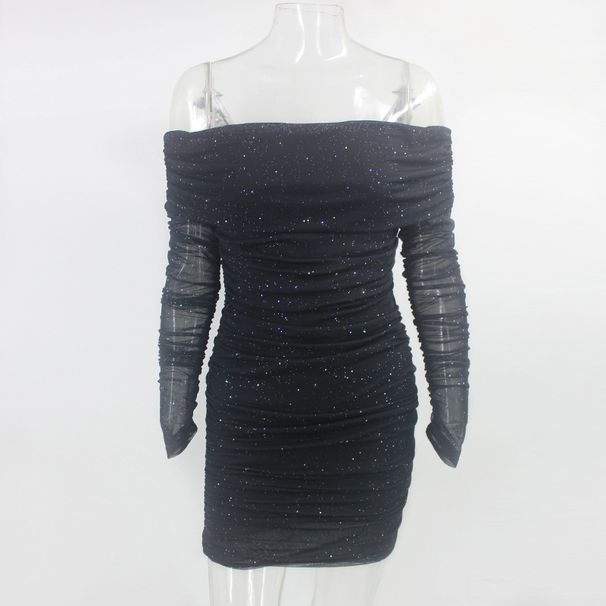 Damenbekleidung, sexy, einzeiliger Ausschnitt, schulterfrei, plissiert, hüftbetontes Abendkleid, kurzes Kleid_voghion.com