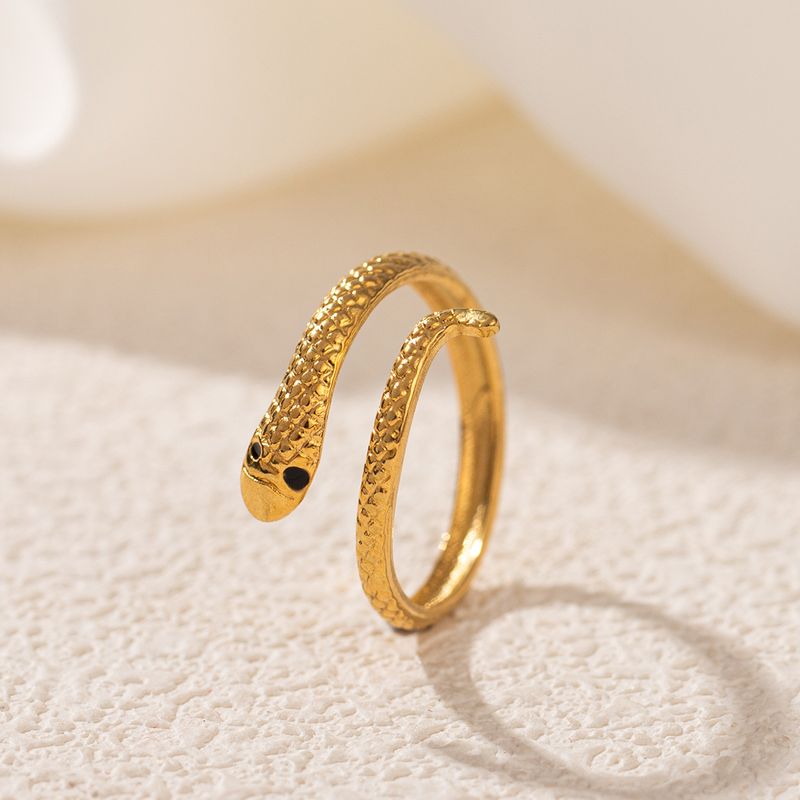 Anello da donna in acciaio al titanio impermeabile con forma aperta in oro inossidabile, a forma di serpente, gioiello hip hop_voghion.com
