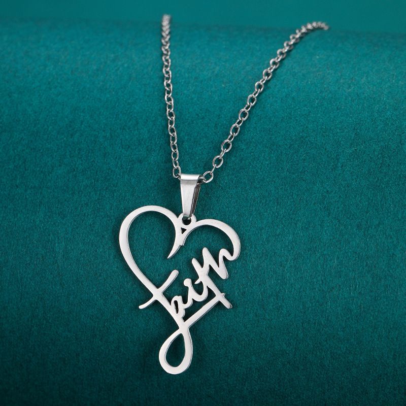 Collana con ciondolo a forma di cuore e croce in acciaio inossidabile, con lettera inglese e catena a lucchetto_voghion.com