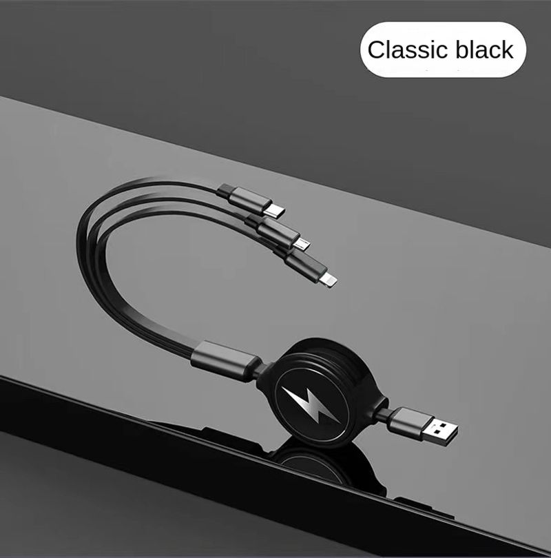 Cabo de dados retrátil um para três, adequado para Android e Apple, cabo de carregamento de telefone três em um tipo C_voghion.com
