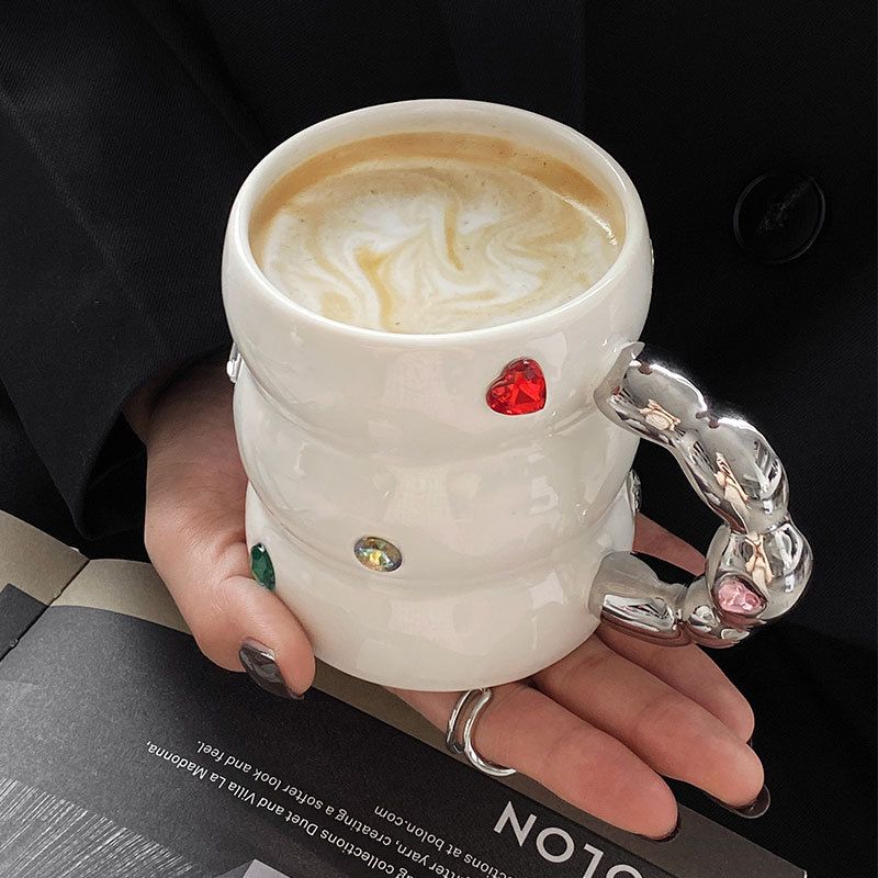 Creative gemstone mug, light luxury household mug, ceramic high-looking enamel mug, thickened handle ceramic mug wholesale_voghion.com