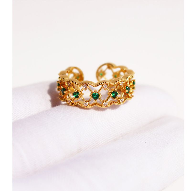 Women's Jewelry Elegant Emerald Zircon Hollow Open Ring Vintage Lace Floral Design Adjustable Boho Chic Statement Ring For Women_voghion.com