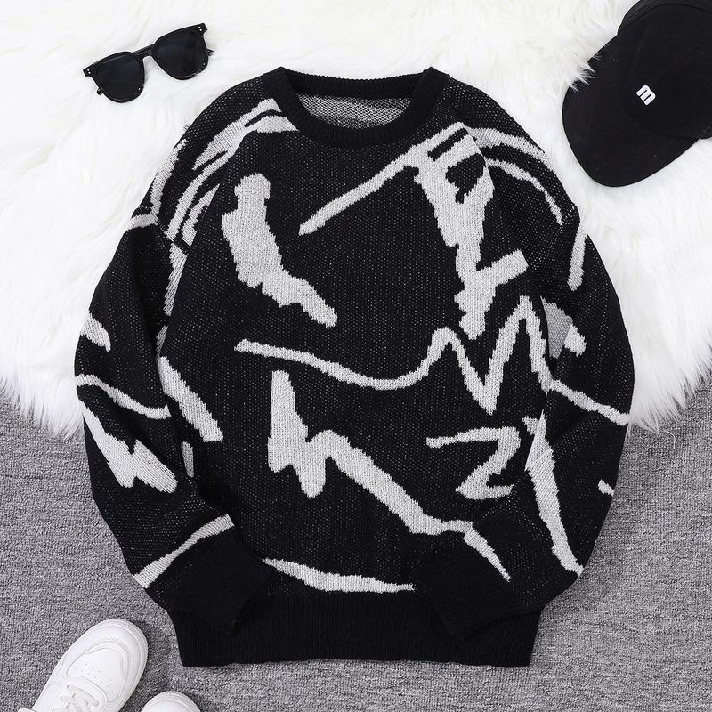 Damenbekleidung Pullover Herren und Damen Herbst und Winter Lockerer Rundhalspullover im Hong Kong-Stil Langarmjacke_voghion.com
