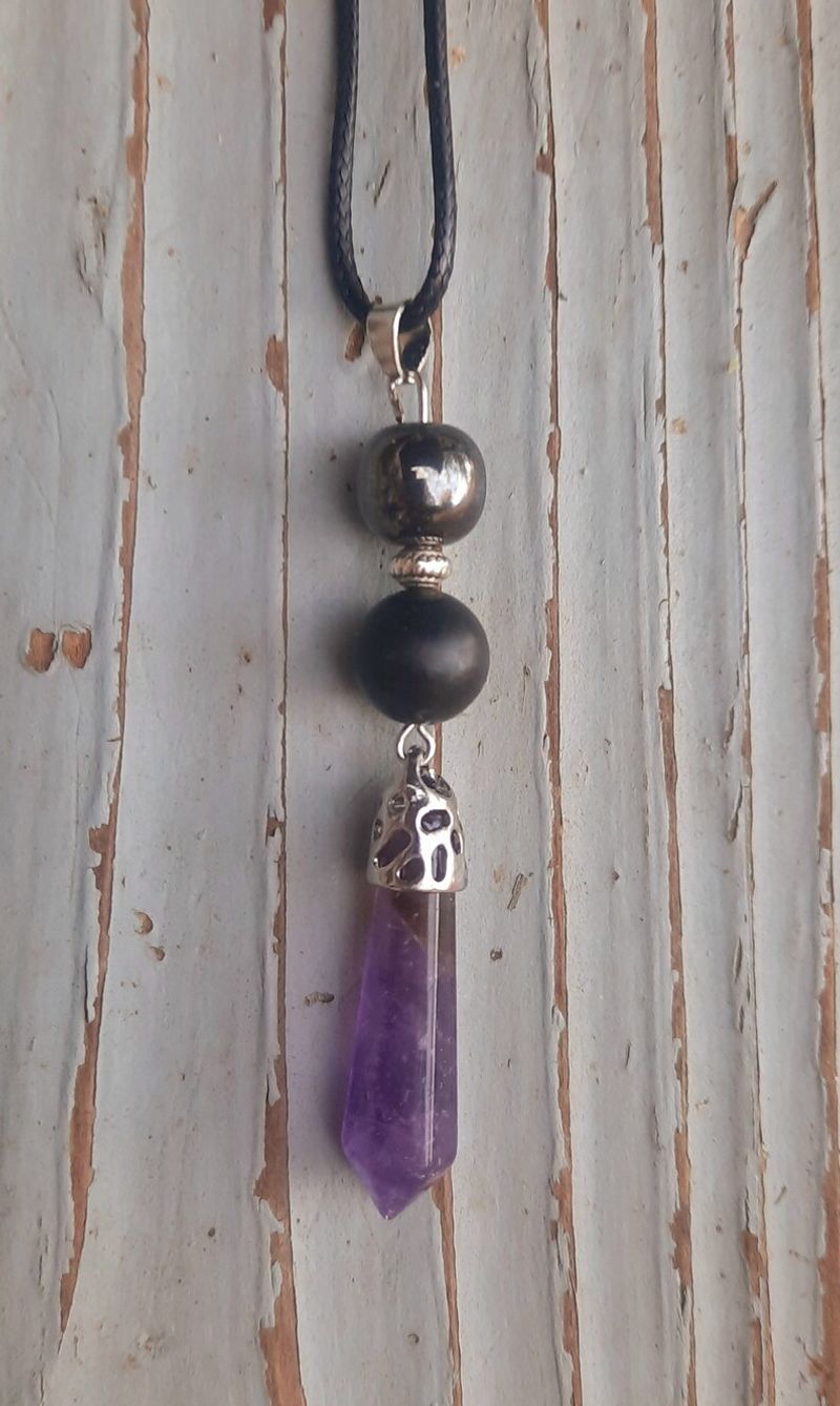 Amethyst Shungite Hematite EMF 5G Protection Necklace_voghion.com