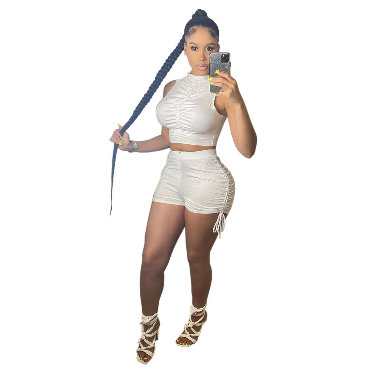 Audday X9295 Fashion Solid Color T-shirt Shorts Casual Set_voghion.com