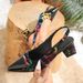 Pointy back strap bag head back empty women's sandals contrast color chunky heels_voghion.com