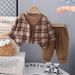Boys' Spring New Fashionable Western Baby And Children's Princess Style Long Sleeve Checkered Coat Three Piece Set_voghion.com