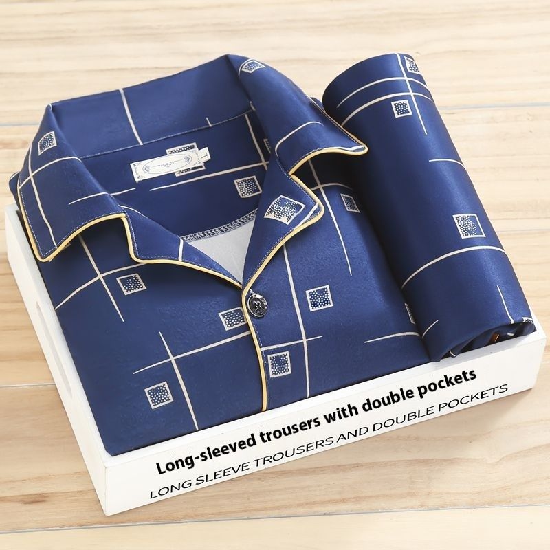 Men's Pajamas Spring Long Sleeves 2024 New Summer Home Furnishings Autumn and Winter Thin Size Large Set_voghion.com
