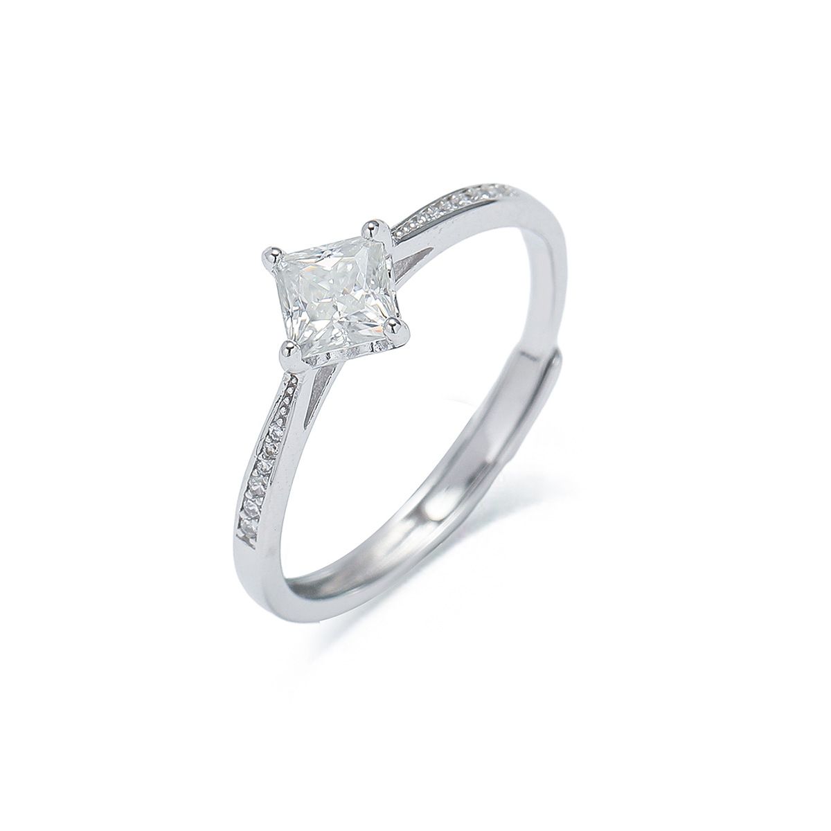 Anello S925 Donna Moissanite Moda Diamante Moda Temperamento Principessa Quadrato Anello Argento Sterling Anello Aperto Argento_voghion.com