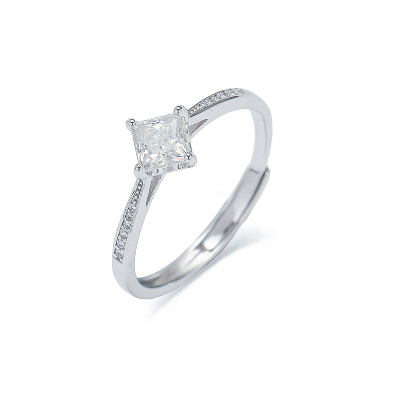 S925 Ring Kvinnlig Moissanite Mode Diamant Mode Temperament Prinsessan Fyrkantig Sterling Silver Ring Öppen Silver Ring_voghion.com