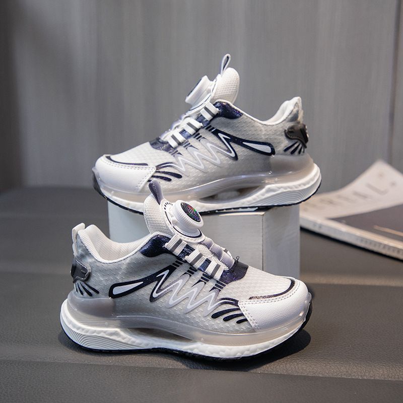 Chaussures de sport respirantes en maille pour garçons avec boucle rotative - Baskets légères à semelle souple pour enfants, idéales pour l'école, la course et les loisirs_voghion.com