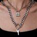Double Layer Cuban Chain Necklace Retro Punk Lock Key Pendant Clavicle Chain Multi Layer Stacking Sweater Chain Female_voghion.com