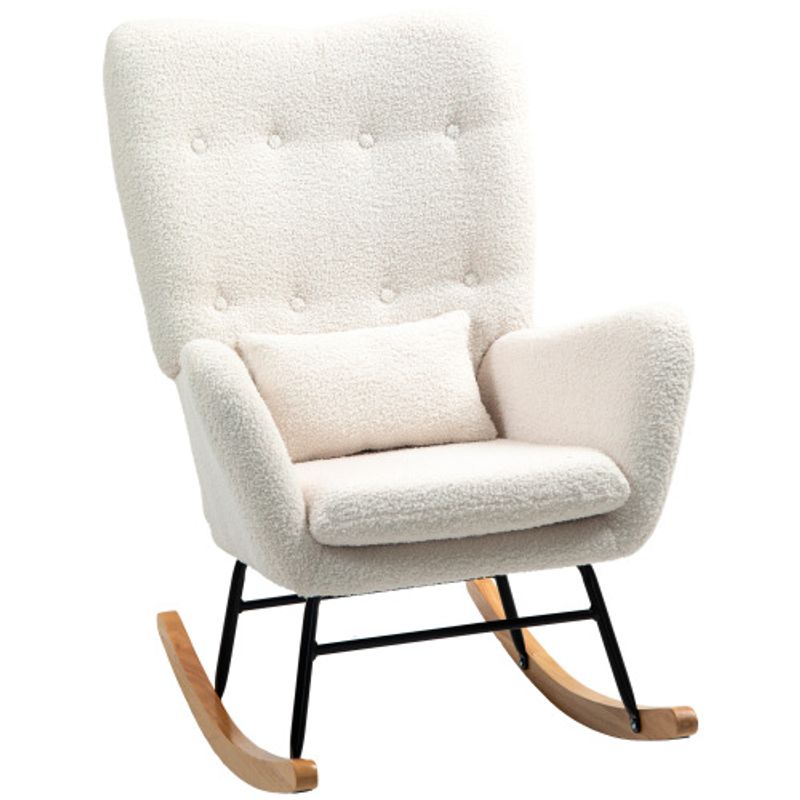 HOMCOM Schaukelstuhl, Schaukelsessel Mit Armlehne, Teddystoff-Optik, Stillsessel Mit Holzkufen, Lendenkissen, Relaxsessel Schwingsessel Für Wohnzimmer, Schlafzimmer, Cremeweiß_voghion.com