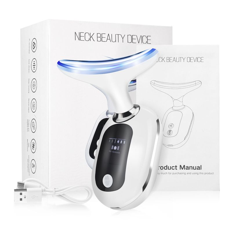 Face Beauty Neck Device 3 Colors LED Photon Therapy Facial Massager Skin Tighten Reduce Double Chin Anti W_voghion.com