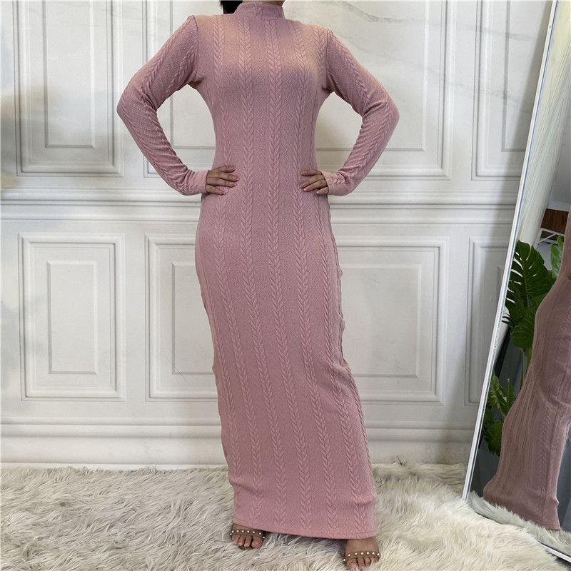 Women's fashion solid color knitted sweater base dress_voghion.com