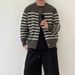 Premium Striped Knit Cardigan - Oversized Style Open Front Sweater For Men, Cozy Winter Layering Essential Cardigans_voghion.com