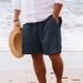 Pantaloncini da spiaggia casual traspiranti in tinta unita, con coulisse, in cotone e lino, estivi da uomo, con elastico in vita e gamba dritta_voghion.com