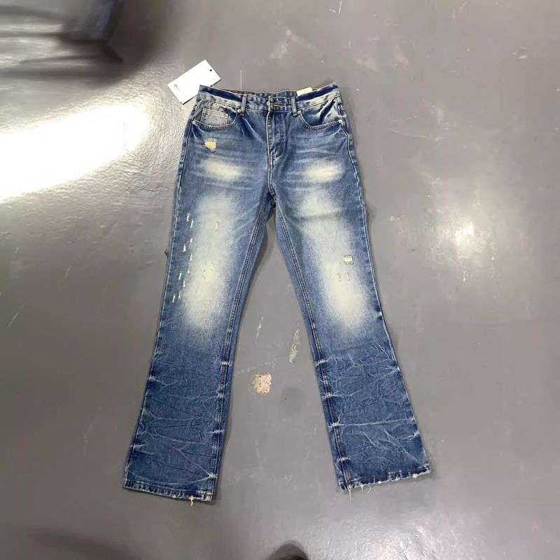 Men's Clothing High End Series! Slightly Flared Trousers Men's Jeans Non Elastic And Smooth Classic Monkey Distressed Washed_voghion.com