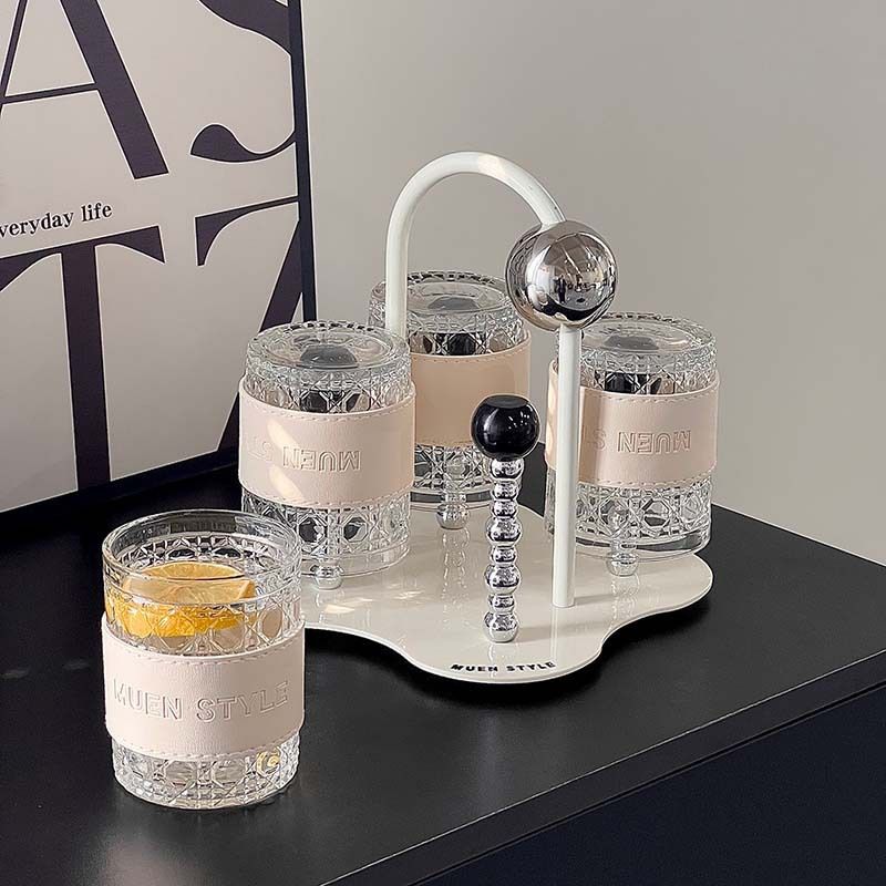 Set di 6 tazze in vetro borosilicato rivestite in pelle di alta qualità – Stoviglie eleganti e resistenti per caffè, tè e cocktail, design con texture martellata_voghion.com