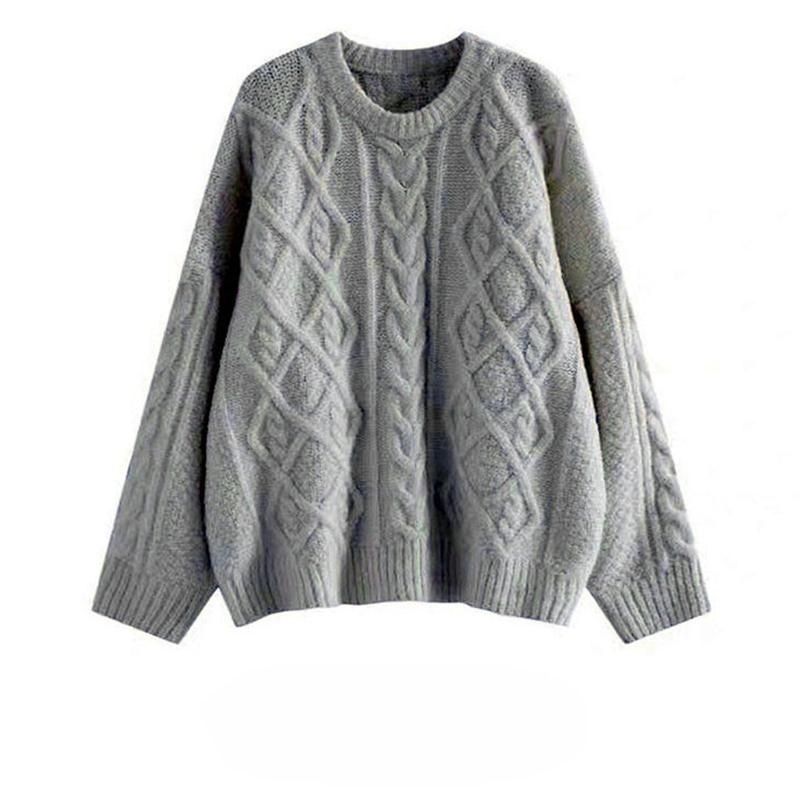 girl Twist Women, Autumn Winter Soft And Cozy Versatile Cream White Round Neck Loose Pullover Lazy Style Knitted Sweater For_voghion.com