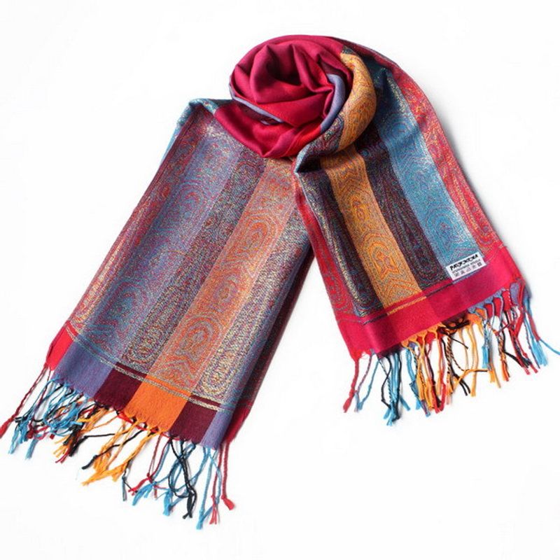 Blancho Bedding -Pa-301-2 Exquisite Stripes Nation totem Revitalized Style Tassel Ends Silk Pashmina/Shawl/Scarf_voghion.com
