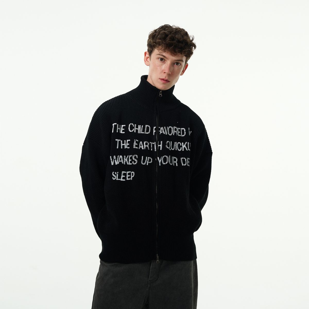 Retro Print Oversized Gebreid Vest – Vintage-Geïnspireerde Unisex Trui (Zwart/Grijs, M-3XL)_voghion.com