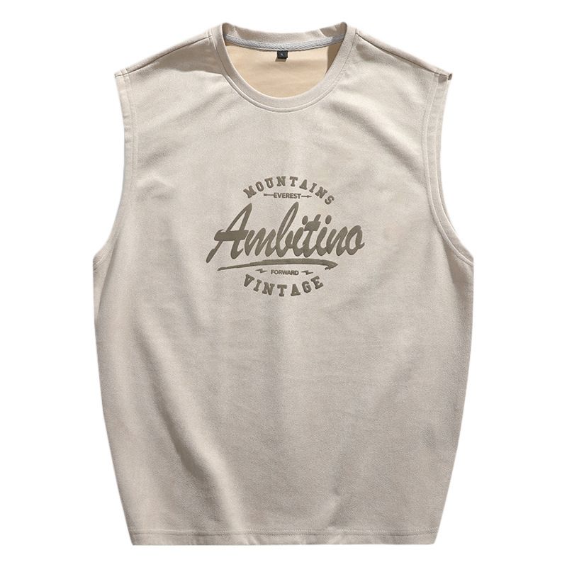 American trendy suede fitness sports sleeveless vest men's summer loose heavyweight boys large size waistcoat T-shirt_voghion.com