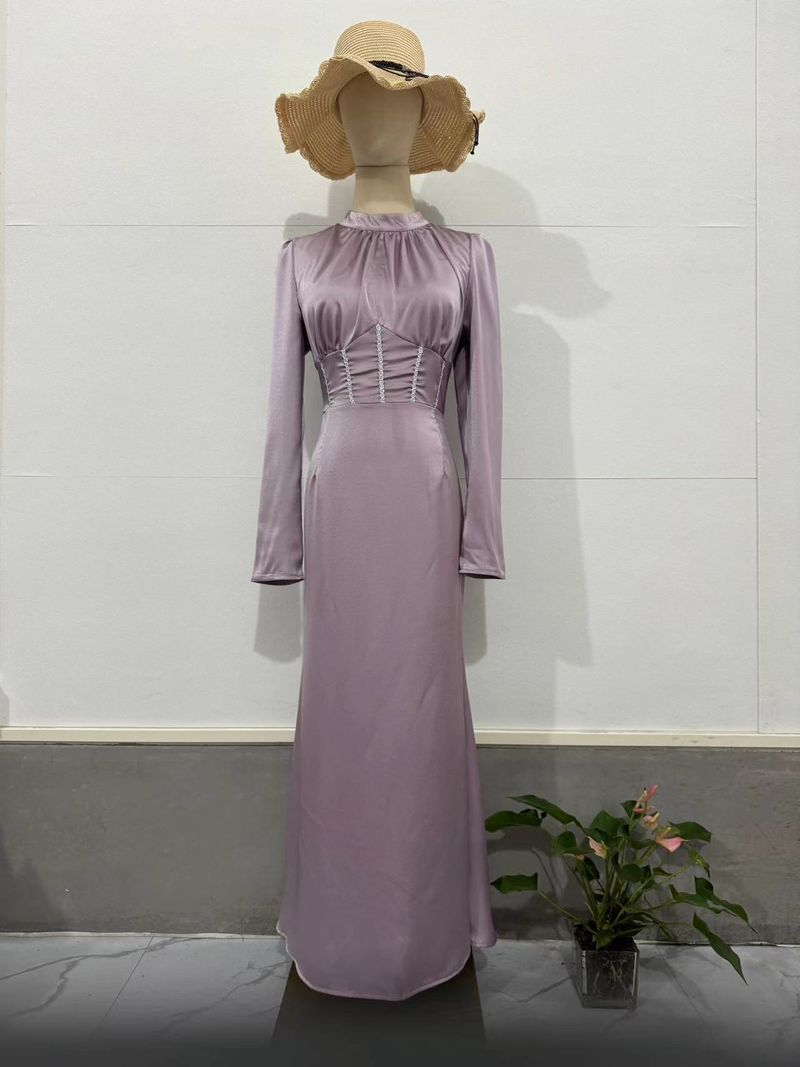 Abbigliamento da donna Primavera Celebrità Slim Manica lunga Plissettato Spalline Gonna lunga irregolare Vestito Donna_voghion.com