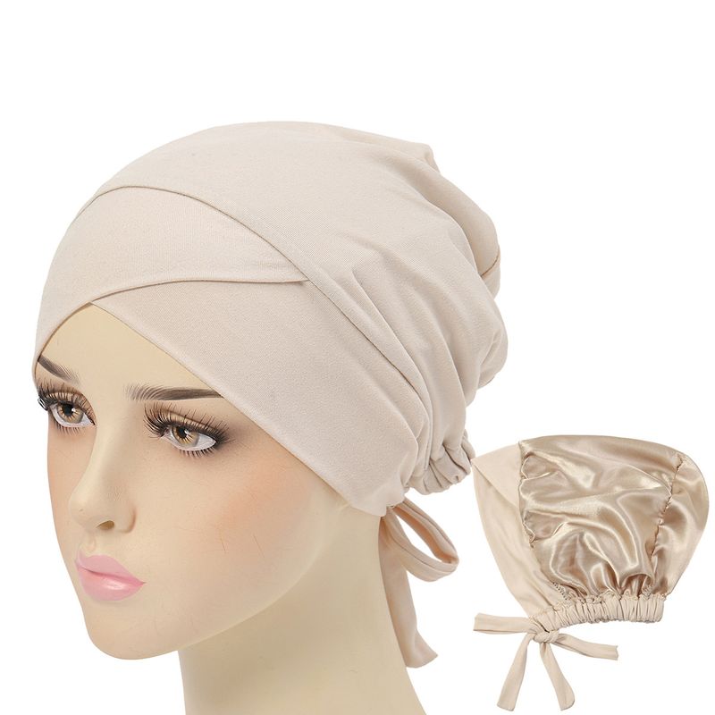new multi-color satin lining turban hat drawstring bottom hat forehead cross strap hood_voghion.com