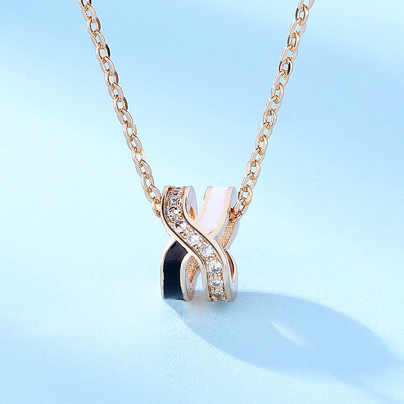 Collana da donna con lettera H in argento sterling S925, ciondolo mini in smalto lucido color oro rosa, catena per clavicola, per San Valentino._voghion.com