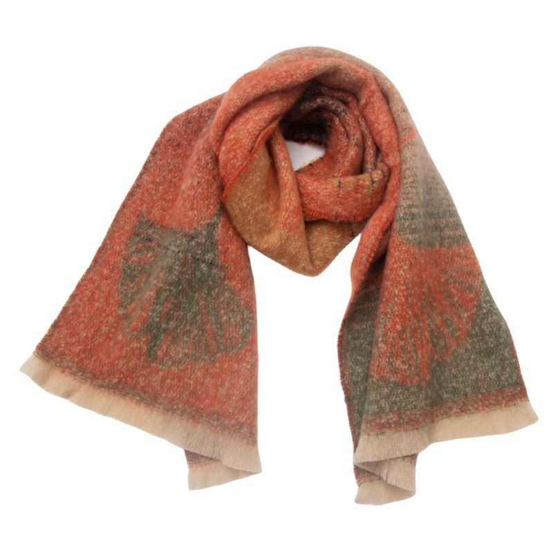 Unissex Outono inverno laço fio barba curta jacquard ginkgo folha cachecol xale_voghion.com