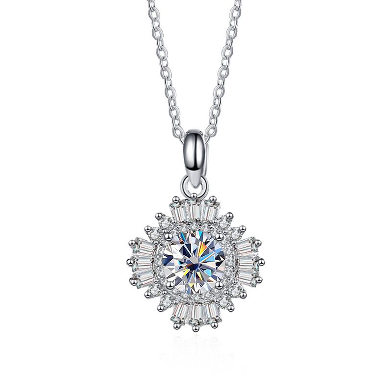 Tancise D Farbe 1 Ct Moissanite Halskette Für Frauen Sterling Silber Mode Sonnenblumen Anhänger Schmuck Engagement Geschenke_voghion.com