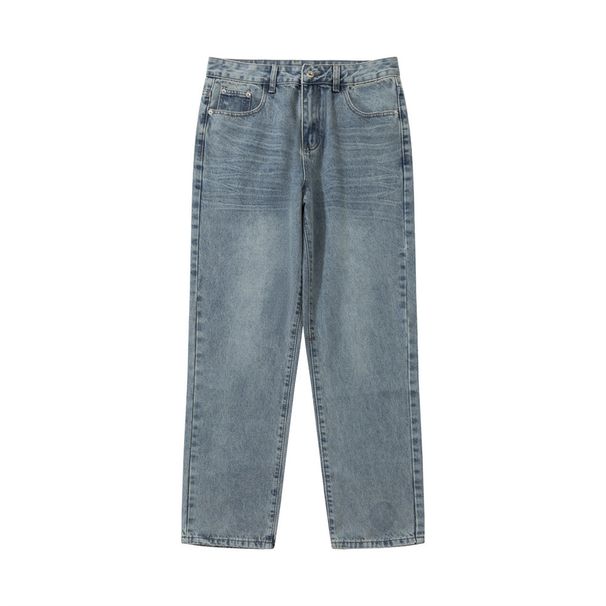 American Street Style Washed Vintage Kleine Straight-Leg Jeans für Männer Hip-Hop Persönlichkeit Tapered Design Loose Casual_voghion.com