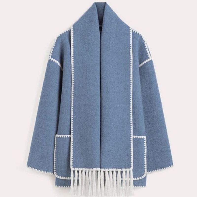 Women's Clothing autumn and winter new fashion woolen coat thickened loose with scarf tassels for women_voghion.com