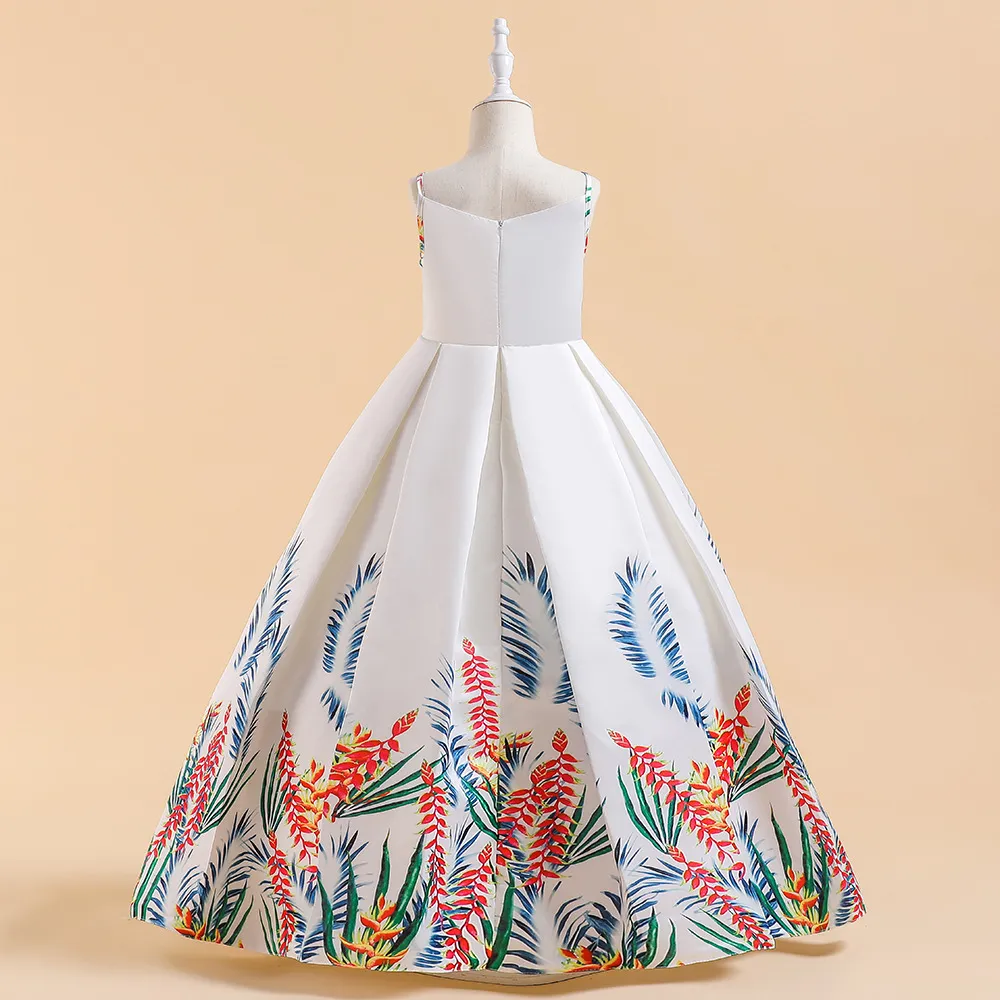 Mother & Kids direct supply European and American new long dress flower girl long floral print satin dress little girl princess dress_voghion.com