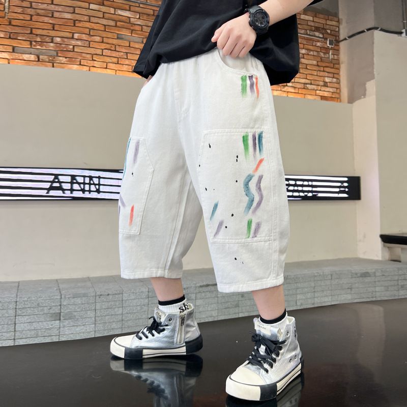Boys' Shorts 2024 New Children's Thin Street Bombing denim capris Summer Loose Casual Pants for Outwear_voghion.com