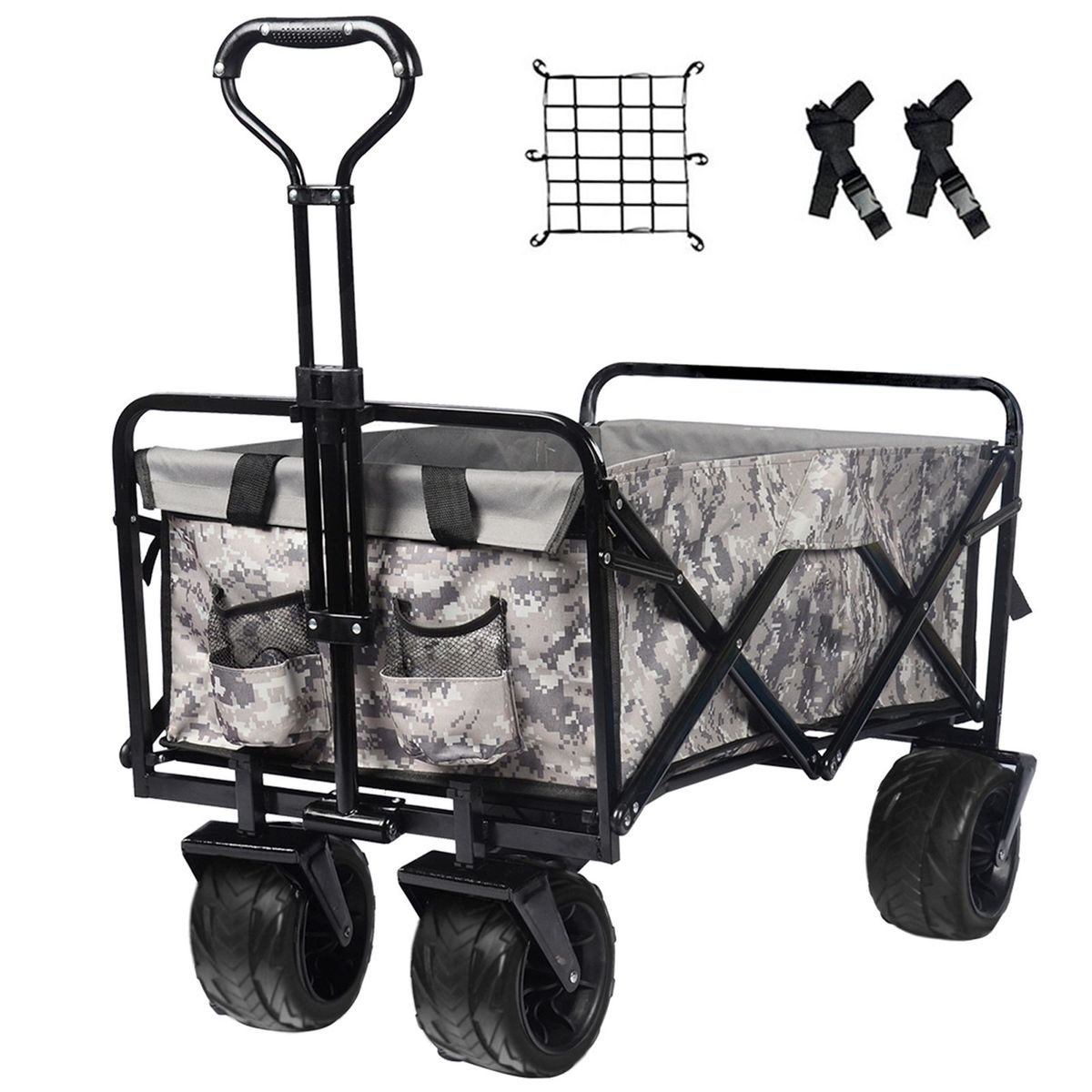 Collapsible Heavy Duty Beach Wagon Cart Outdoor Folding Utility Camping Garden Beach Cart With Universal Wheels Adjustable Handle Shopping_voghion.com