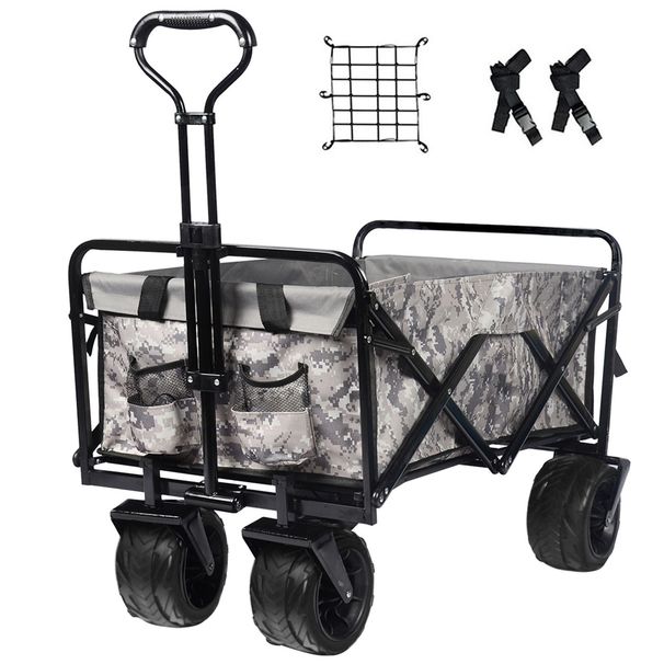 Collapsible Heavy Duty Beach Wagon Cart Outdoor Folding Utility Camping Garden Beach Cart With Universal Wheels Adjustable Handle Shopping_voghion.com