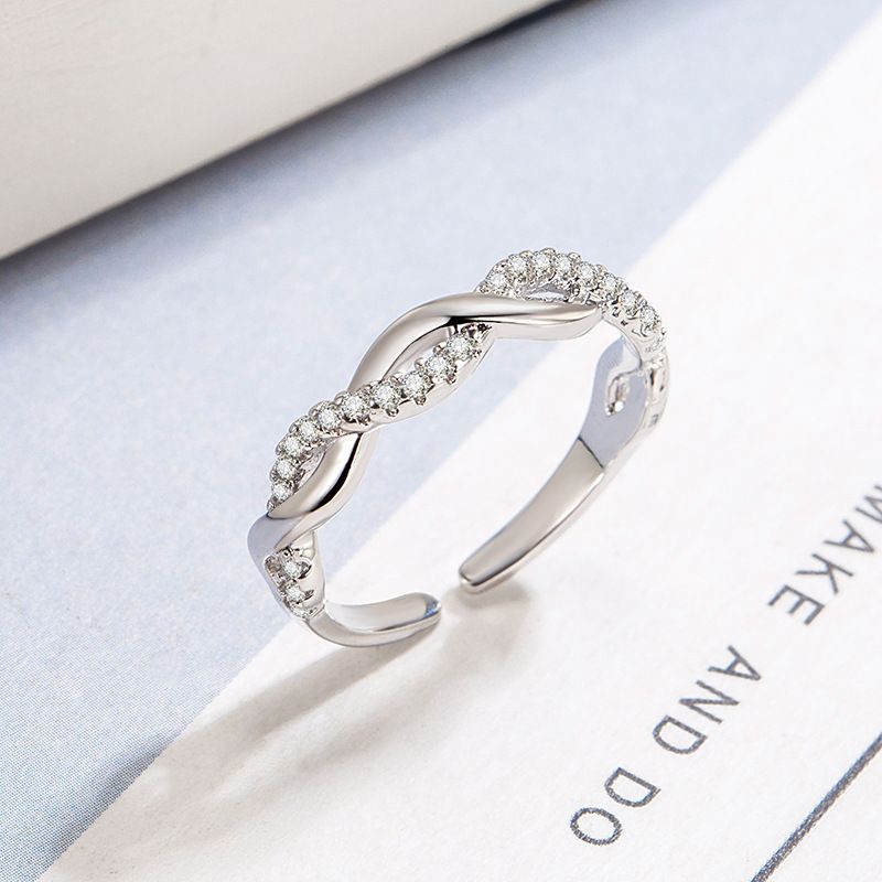 Bague en or véritable plaquée or avec zircons ondulés et croix pour femme, ouverture ajustable, résistante au vent, perte de couleur, index_voghion.com