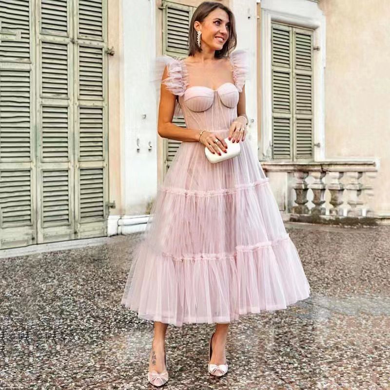 Women's petite chiffon dress daily dress tube top one shoulder double shoulder two wear pleated small dress_voghion.com